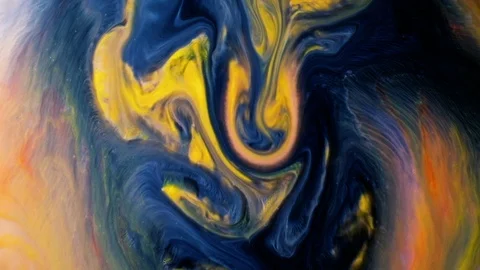 Abstract psychedelic background. Yellow ink is poured into blue and black liquid Stock Footage 87470914