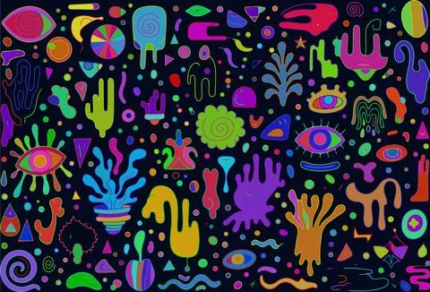 Abstract Psychedelic Composition of Organic Shapes Stock Illustration