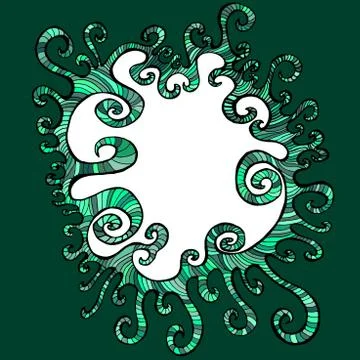 Abstract, psychedelic, decorative waves, green shades frame, iso Stock Illustration