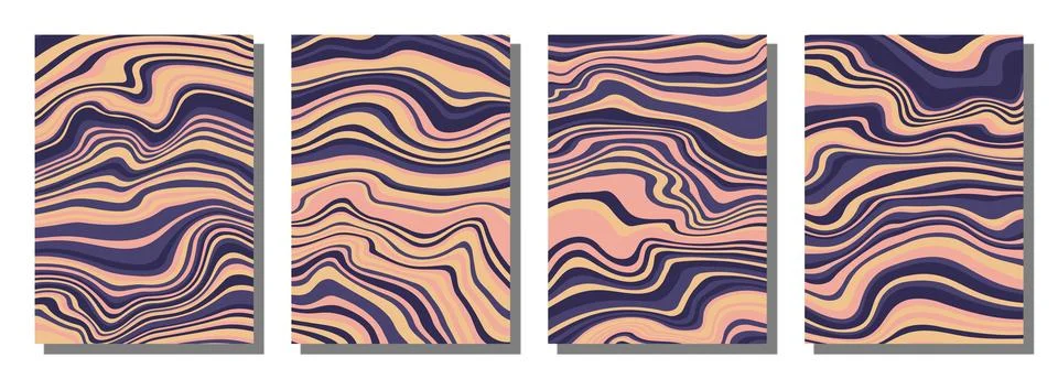 Abstract psychedelic groovy set background. Stock Illustration