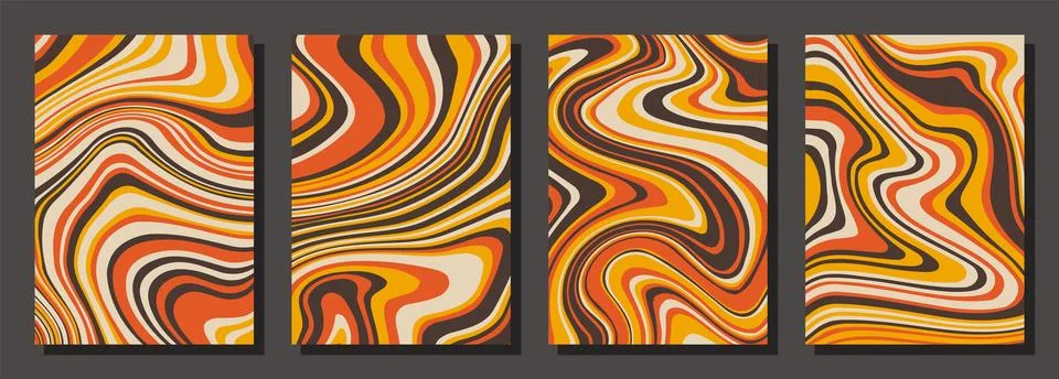 Abstract psychedelic groovy set background. Stock Illustration