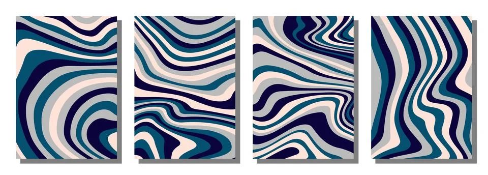 Abstract psychedelic groovy set background. Stock Illustration