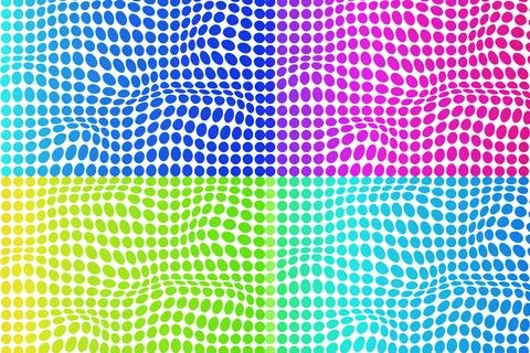 Abstract Psychedelic Halftone Wave Pattern with Colorful Gradient Dot Grid Stock Illustration