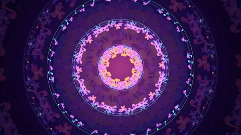 Abstract psychedelic kaleidoscope animation with rotating colorful neon circles Stock Footage 343861922