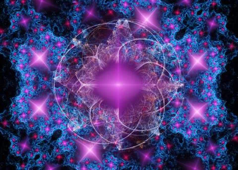 Abstract psychedelic magic pink stars fractal background for art projects Illustrazione stock