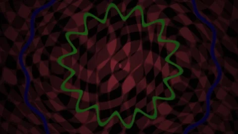 Abstract Psychedelic Red Black Checkered Pattern with Green Outline. Stockbeeldmateriaal 333918803