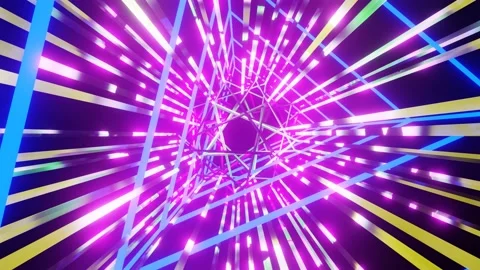Abstract psychedelic rotating neon tunnel with reflections on black background Stock Footage 198324688