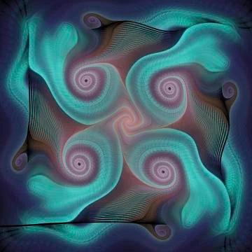 Abstract psychedelic spirals on dark blue background. Computer-generated frac Stock Illustration