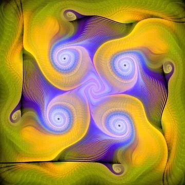 Abstract psychedelic spirals on light green background. Computer-generated fr Stock Illustration