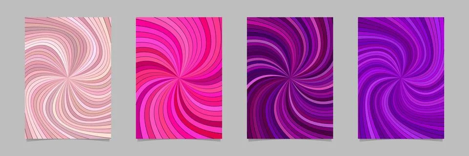 Abstract psychedelic striped spiral pattern brochure background set Illustrazione stock