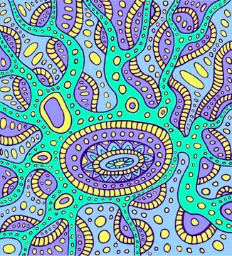 Abstract psychedelic surreal doodle background. Stock Illustration