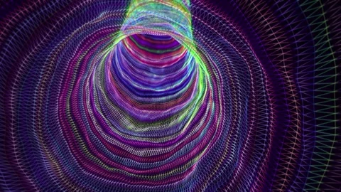 Abstract psychedelic tunnel made of colorful wavy lines with acid glow effect Stock Footage 256154528