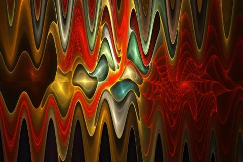 Abstract psychedelic waves on black background. Computer-generated fractal in Stock Illustration