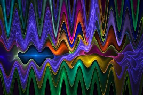 Abstract psychedelic waves on black background. Creative fractal design in ro Stock Illustration