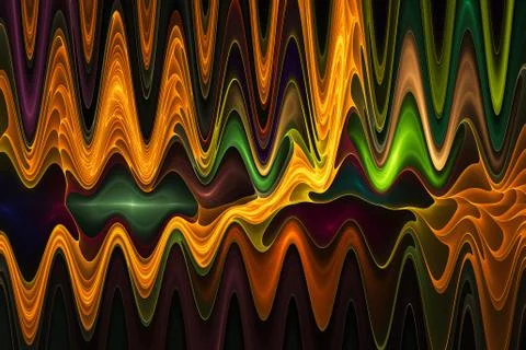 Abstract psychedelic waves on black background. Computer-generated fractal in Stock Illustration