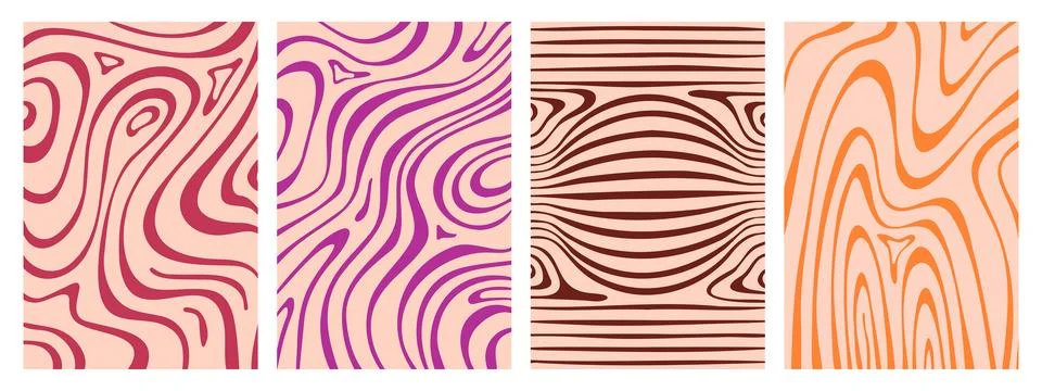 Abstract psychedelic wavy patterns set Illustrazione stock