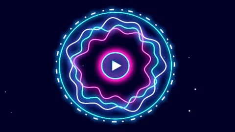 Abstract pulsating neon audio waveform circle with digital particles in dar.. Stock Footage 345601919