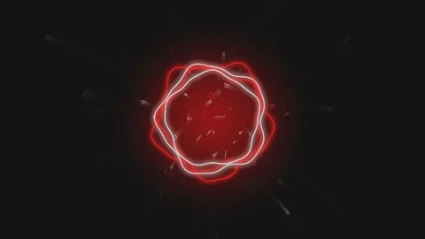 Abstract pulsating red neon shape with radiating light particles. Stock Footage 340654932