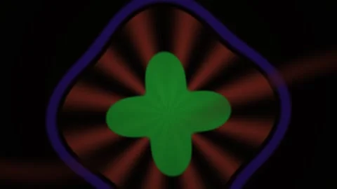 Abstract Pulsing Green Clover Shape with Red Radial Light Rays Animation. Stock Footage 341803264
