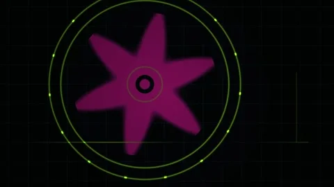 Abstract Pulsing Magenta Star Shape with Circular Geometric HUD Elements. Video stock 341803254
