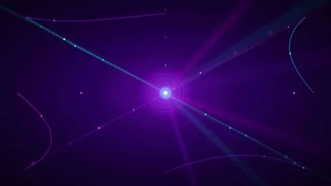 Abstract purple and blue glowing light lines moving in a futuristic digital 库存影片 340118312