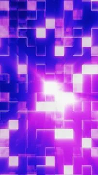 Abstract purple and blue pixelated light blocks forming a glowing digital m.. Stock Illustration