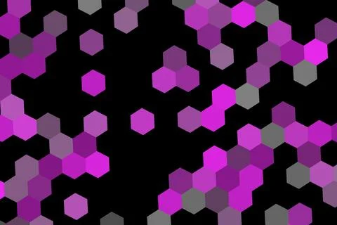 Abstract purple and gray hexagons on black background Stock Illustration