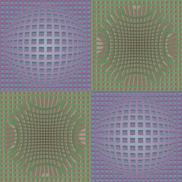 Abstract purple and green vector background with deformed grid in optical art Stock Illustration