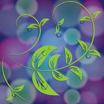 Abstract purple background with bokeh light effects and leaves Stock Illustration