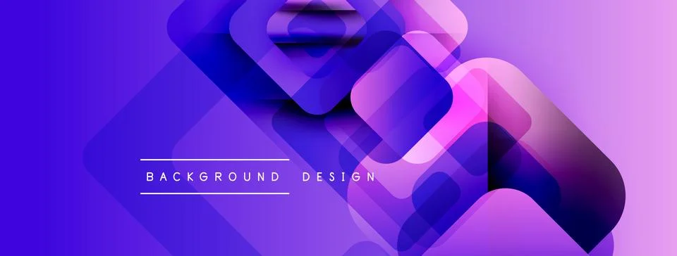 Abstract purple background features overlapping squares, rectangles. Gradient Stock Illustration