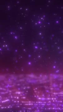 Abstract purple background with glowing digital particles and a soft horizo.. Illustrazione stock