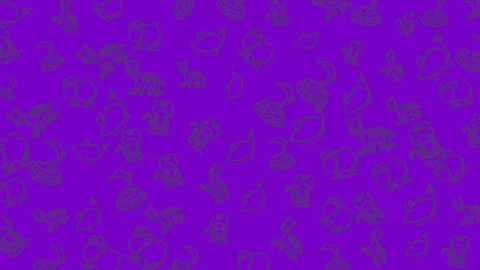 Abstract purple background with hand drawn sketch pattern of cats and teapots Stock Footage 338315062