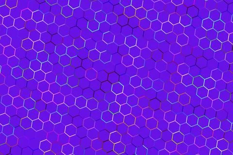 Abstract purple background with hexagon pattern and neon glow Illustrazione stock