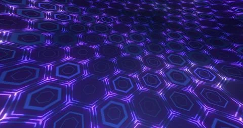 Abstract purple background pattern of hexagons glowing futuristic digital e.. Stock Illustration