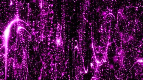 Abstract purple background from pixel particles and lines flying in waves o.. Stock Illustration