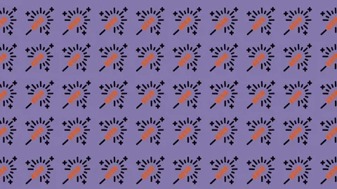 Abstract Purple Background with Repeating Orange and Black Starburst Patterns Stock Footage 325388427