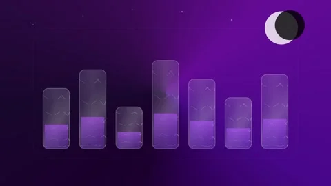 Abstract Purple Bar Chart with Moon - Data Growth, Finance, Nighttime Analyti Stock Footage 346661363