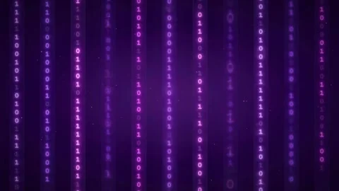 Abstract Purple Binary Code Rain Falling Vertically on Dark Digital Background Stock Footage 339318975