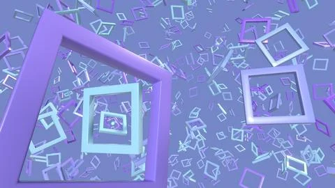 Abstract purple blue square frames spread out in a violet sky 스톡 일러스트