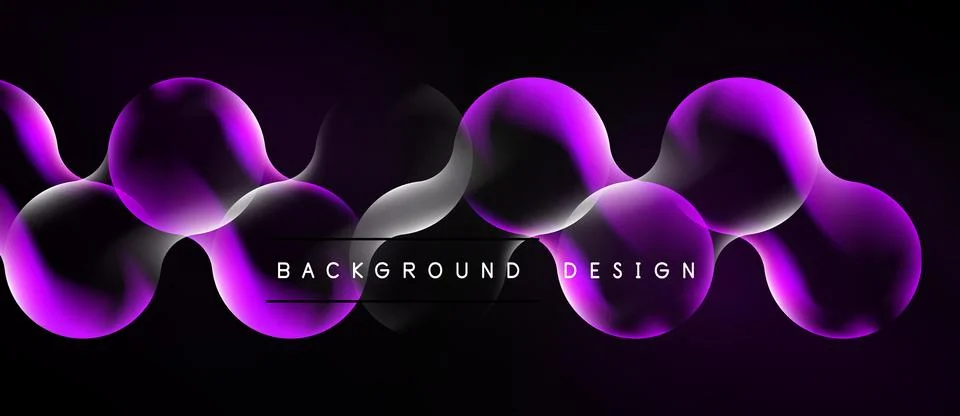 Abstract purple bubbles float over black background. Modern design element, Stock Illustration