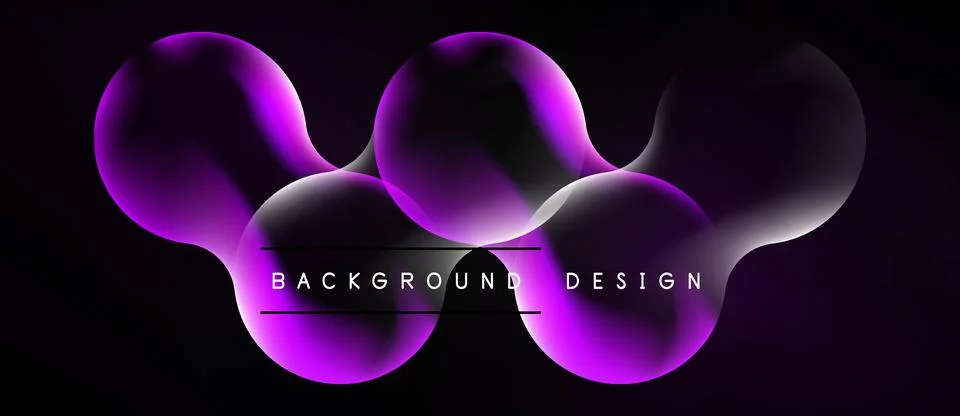 Abstract purple bubbles float over black background. Modern design element, Stock Illustration