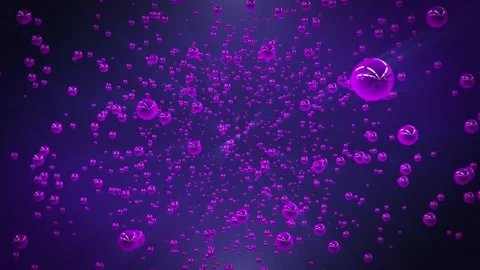 Abstract purple bubbles floating and spinning on a shiny dark blue background Stock Footage 261805091