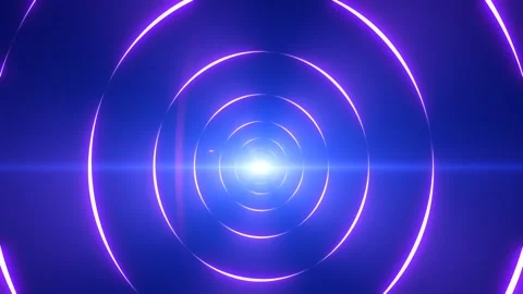 Abstract purple circular neon rings receding into a bright center, forming .. Stock Footage 334672010