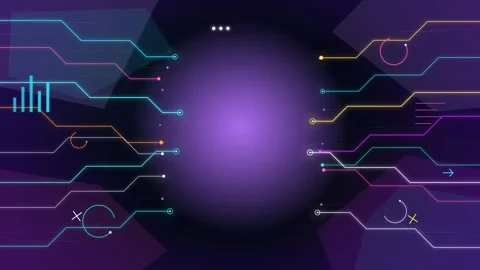 Abstract purple circular void framed by colorful glowing circuit board line.. Stock Footage 346655764