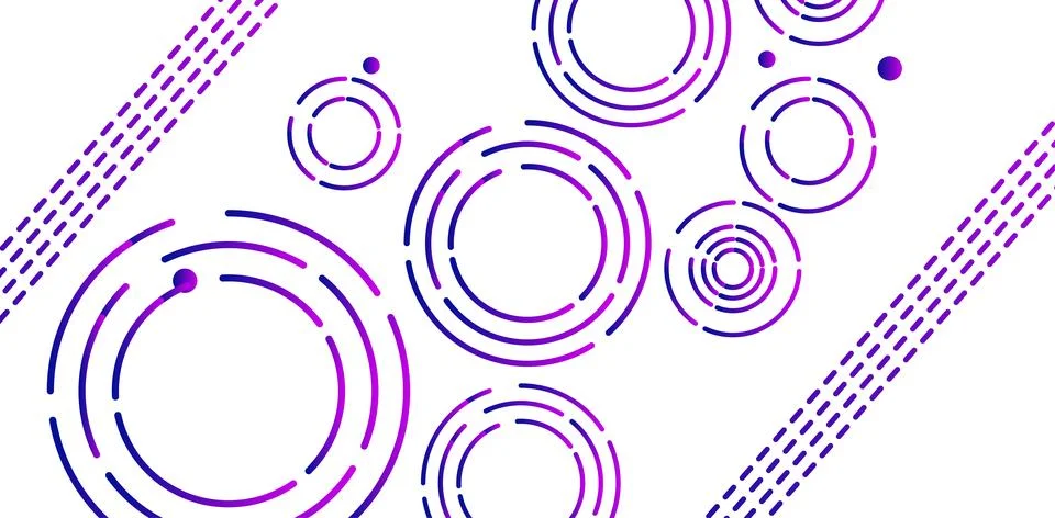 Abstract Purple Concentric Circles Tech Background With Gradient Rings and .. Stock Illustration
