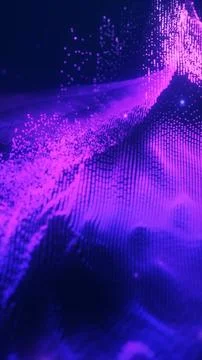 Abstract purple data wave made of glowing particles and flowing grid structur Stock Illustration