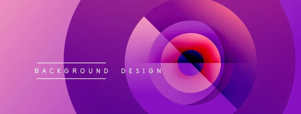 Abstract purple design features concentric circles. Gradient colors create Illustrazione stock