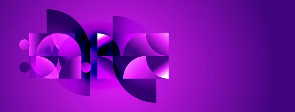 Abstract purple design features geometric shapes, circles, squares. Modern イラスト素材