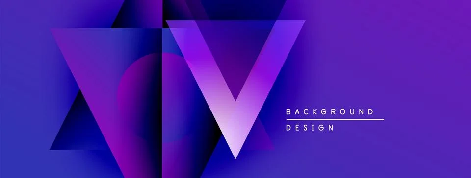 Abstract purple design features layered triangles forming letter V. Gradient Illustrazione stock