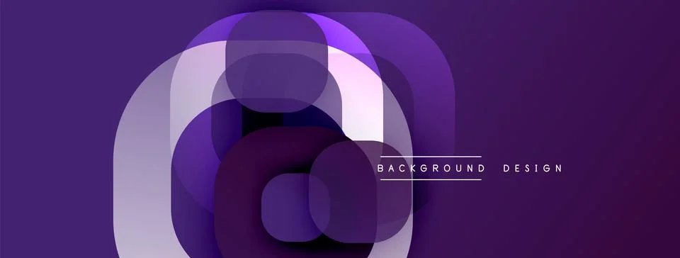 Abstract purple design features overlapping rounded rectangles. Modern, Stock Illustration